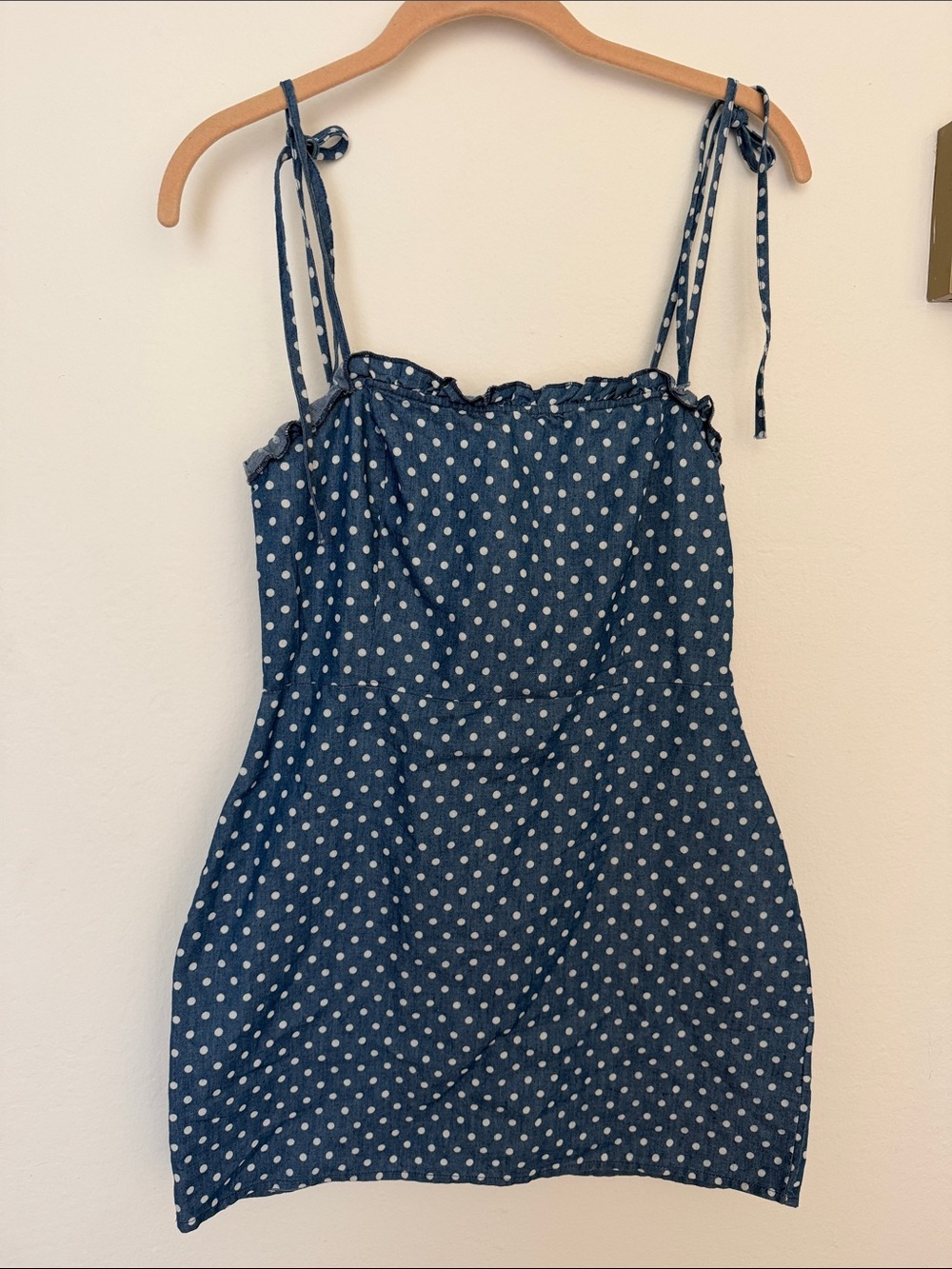 Polka Dot Tie-Strap Mini Dress - Blue